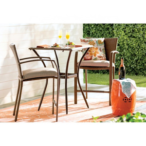 Patio 3 piece bistro cafe table set outdoor wicker rattan furniture garden sofa chair set with cushion