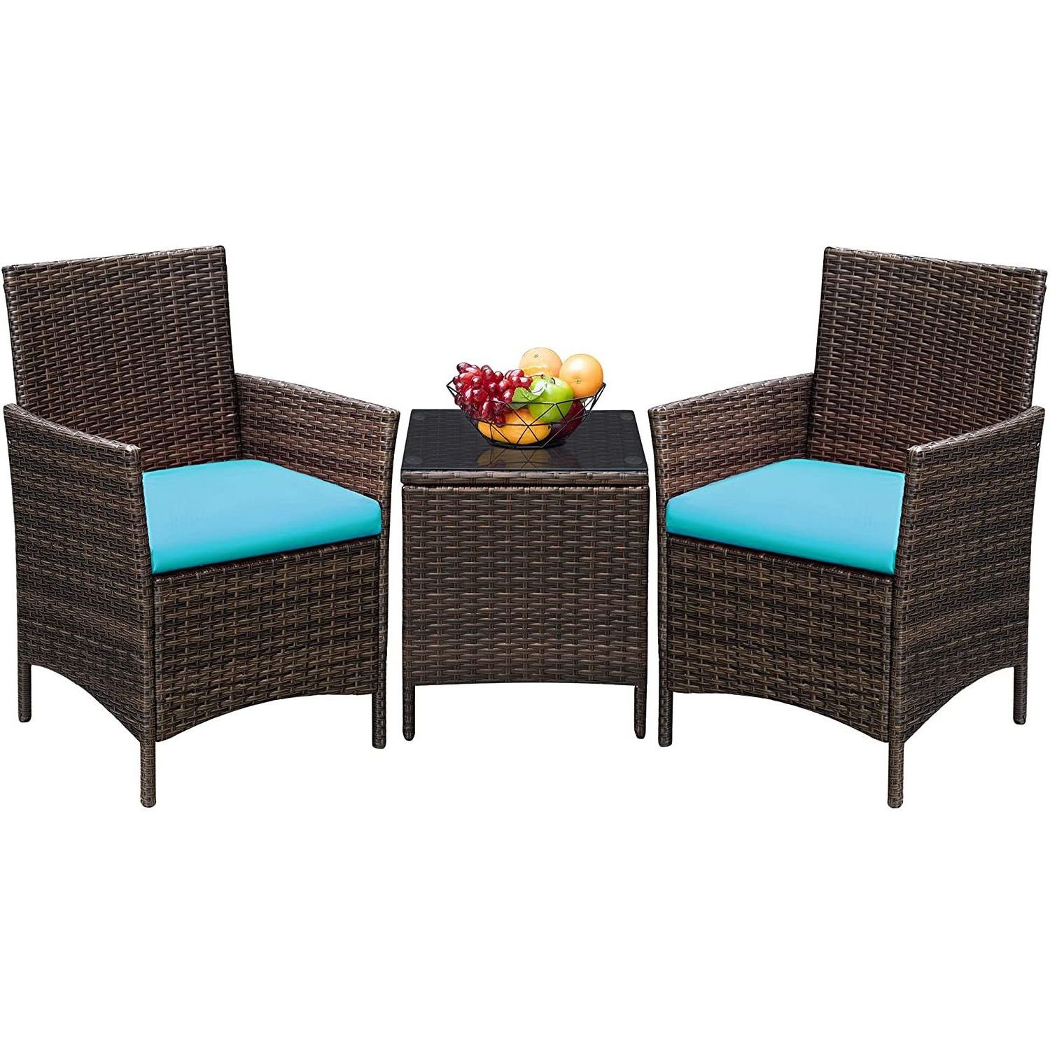 outdoor leisure furniture Modern Patio garden Wicker Rattan Patio Set Brown 3 Piece Set of Table and Chairs