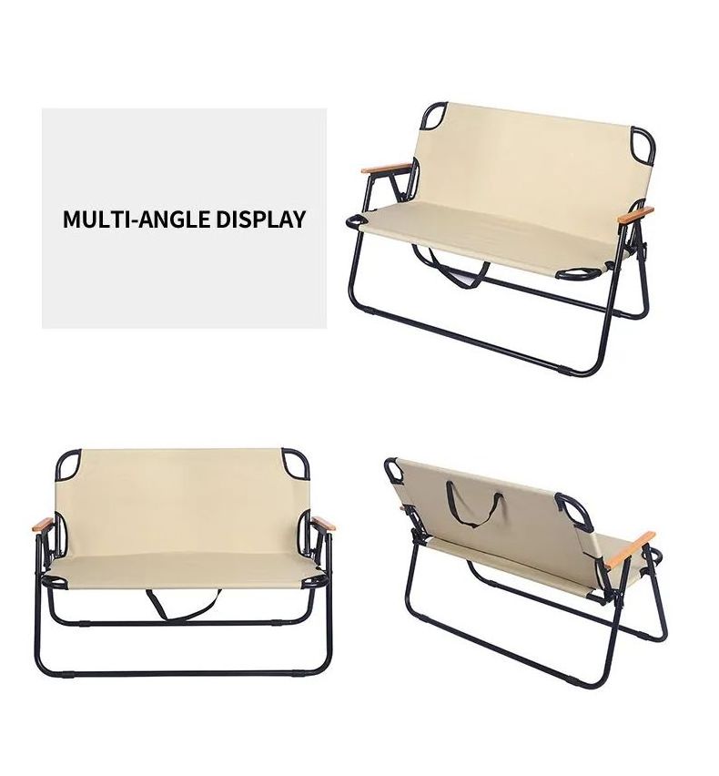 New Hot Sale Outdoor Portable Lightweight Double Folding Chair Metal Frame Camping Beach Chair With Arm