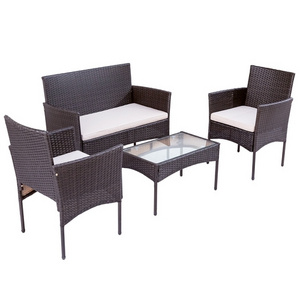 Assembly KD Cafe Wicker  Outdoor Furniture Rattan Chair And Table  Garden Set With Waterproof Cushion