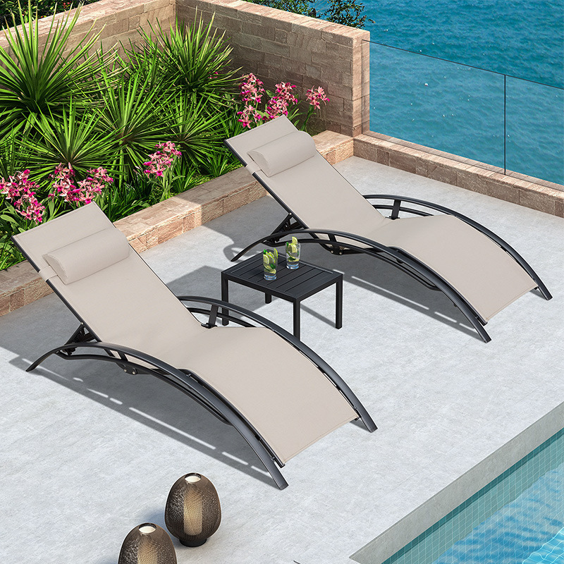 Resort Leisure Hotel Swimming pool Balcony Garden Aluminum Sling Reclining Patio Sun Bed Beach Chair Sun Lounger