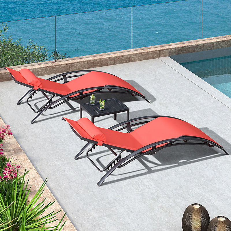 Resort Leisure Hotel Swimming pool Balcony Garden Aluminum Sling Reclining Patio Sun Bed Beach Chair Sun Lounger