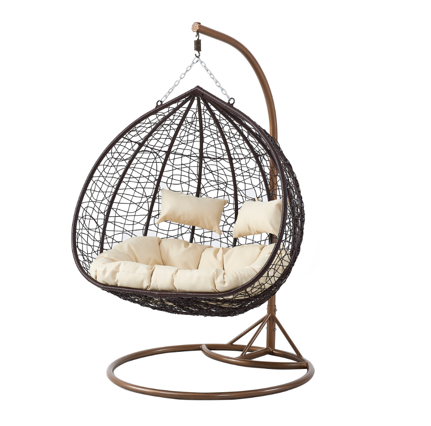 Indoor Double Seat Macrame Crib Wicker Rattan Chair Cocoon Glod Color Hanging Chair With Stand