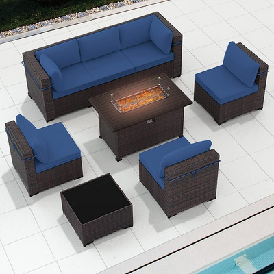 Most Popular Lounge Sofa Set Smokeless Propane Fire Pits Rattan Outdoor Furniture Sofa Table Chair Garden Sets