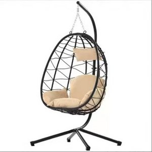 2021 New Design Outdoor Furniture Modern Rocking Relaxing Basket Egg Chair Patio Folding Rattan Hanging chair with stand