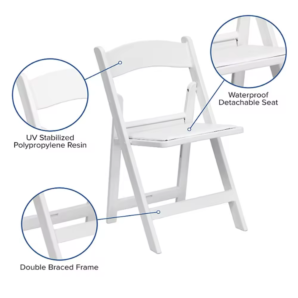 Wholesale Stackable Garden Wedding Event Padded Plastic White Resin Folding Chair