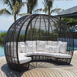 European Style Outdoor Patio Furniture Wicker Unique Round Shape Garden Sofa With Canopy