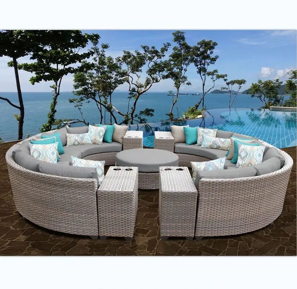 Modern luxury all weather wicker outdoor garden furniture patio garden round big rattan sofa set