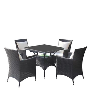 Outdoor Garden Steel Frame 5 PCS Wicker Dining Table Chairs Set Patio PE Rattan Garden Set