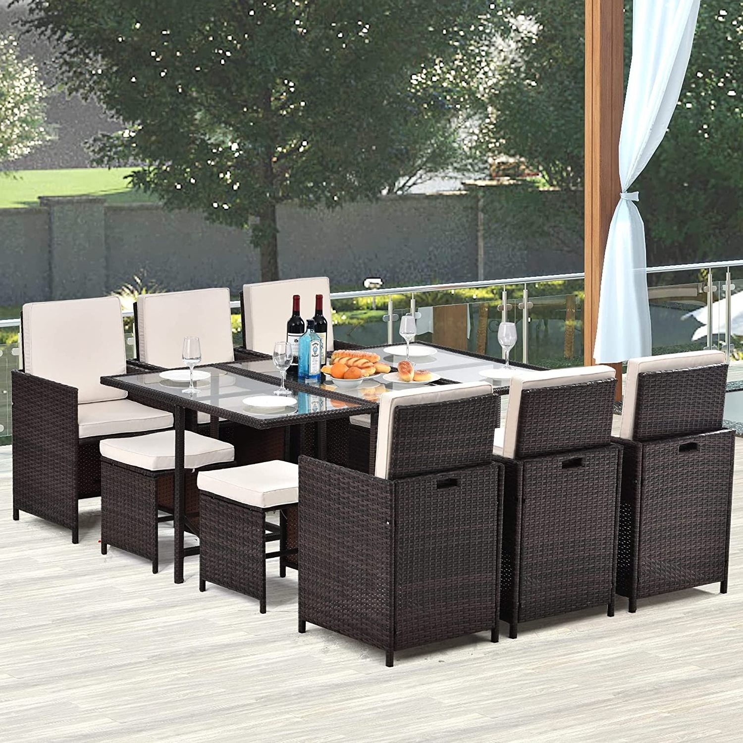 10 Seater Wicker Garden Furniture Cube Set Rattan Dining Table And Chairs Outdoor Rattan Furniture Patio Furniture