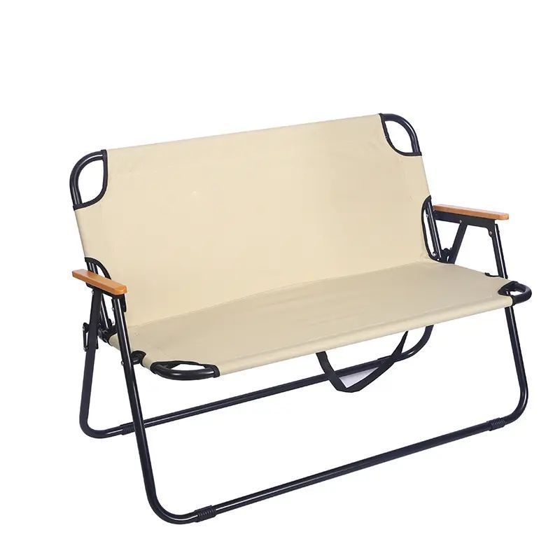 New Hot Sale Outdoor Portable Lightweight Double Folding Chair Metal Frame Camping Beach Chair With Arm