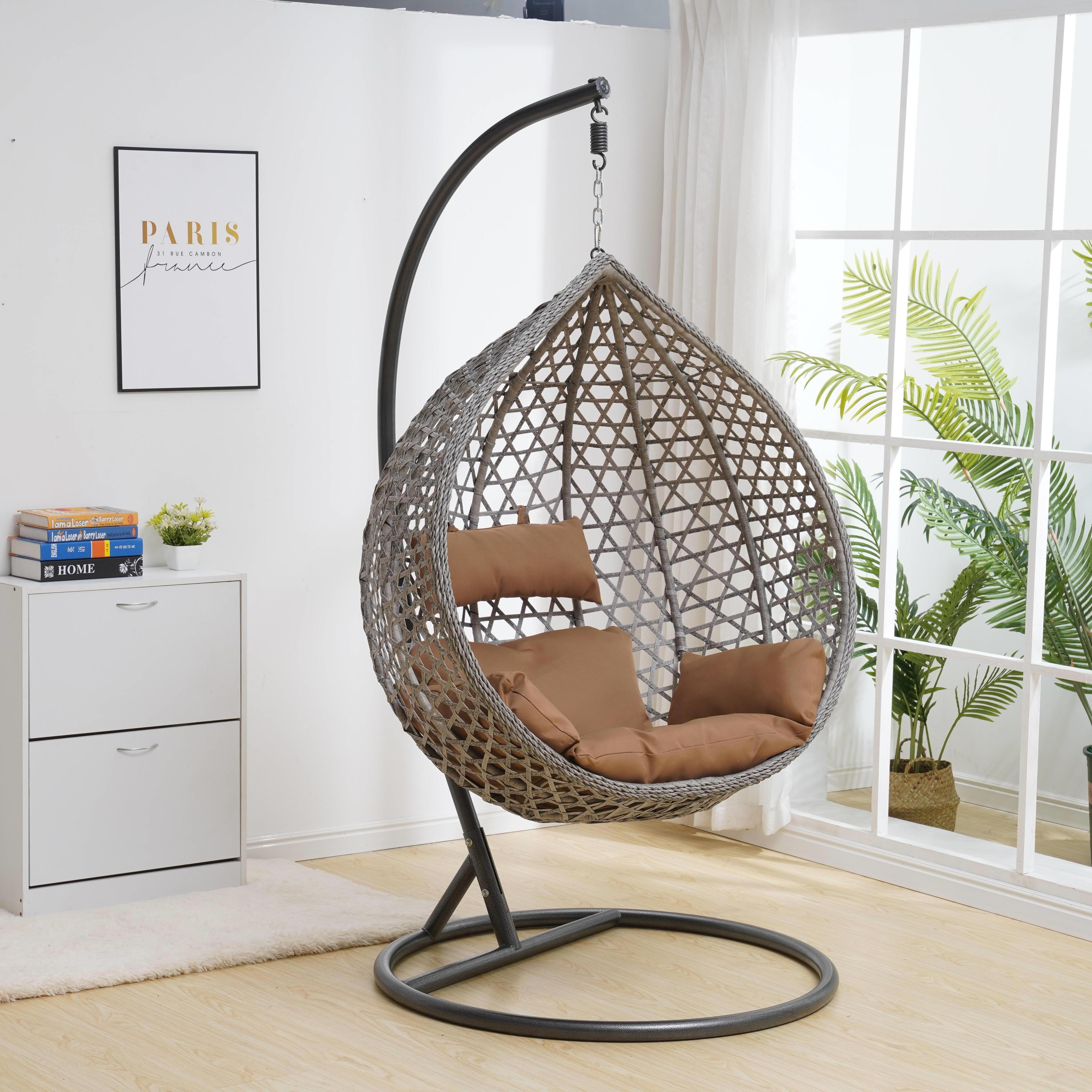 2022 Hot Sale Outdoor Furniture Rattan Swivel Egg Chair Pod Patio Swing Hanging Chair With Stand