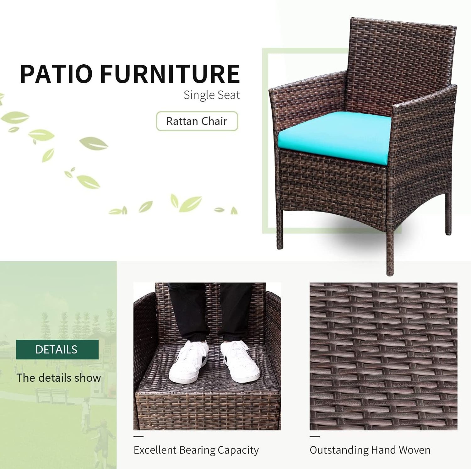 outdoor leisure furniture Modern Patio garden Wicker Rattan Patio Set Brown 3 Piece Set of Table and Chairs