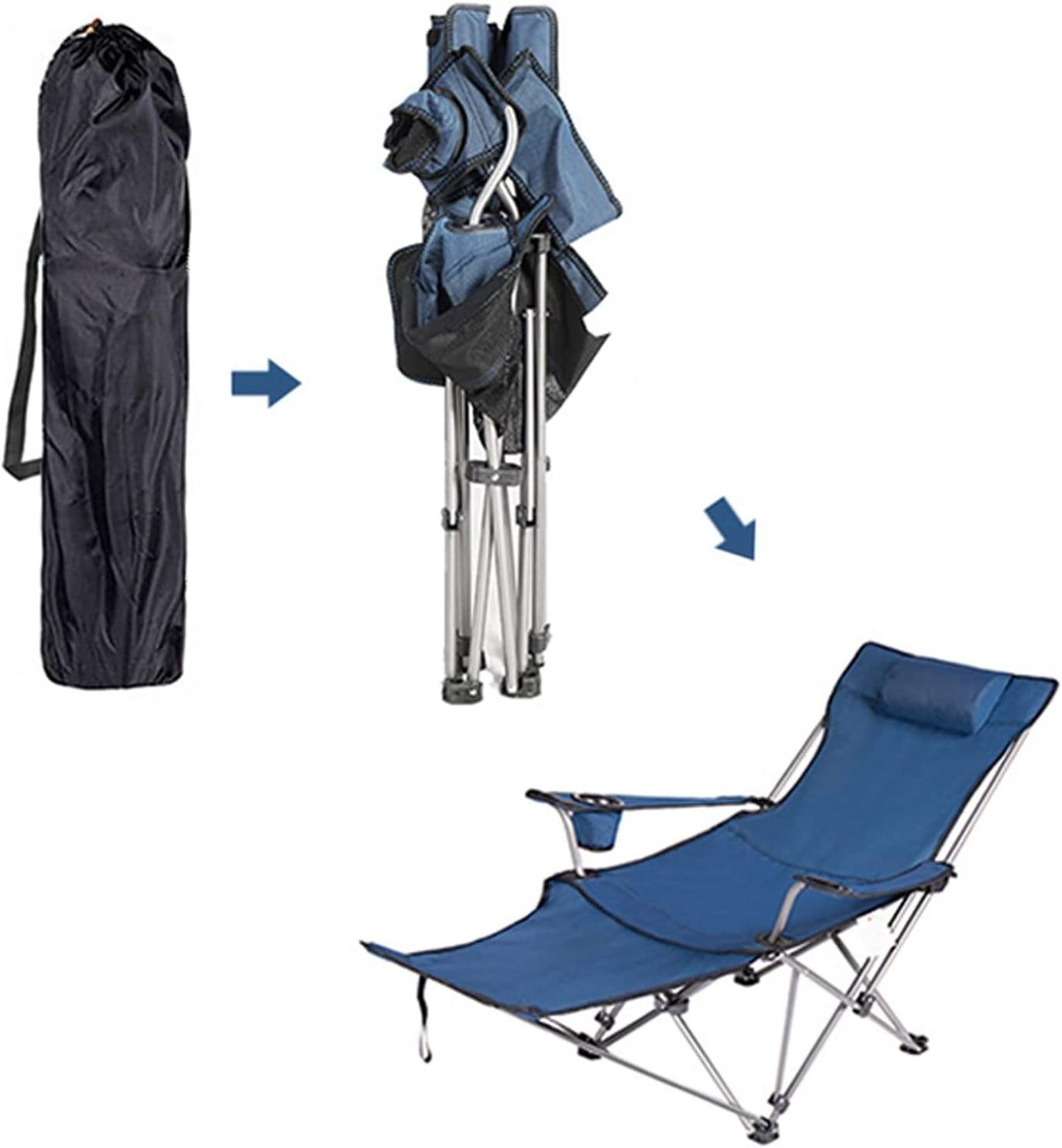 Folding Camping Chair with Footrest Outdoor Metal Compact Recline Chair with Cup Holder and Carry Bag For Beach Fishing Picnic