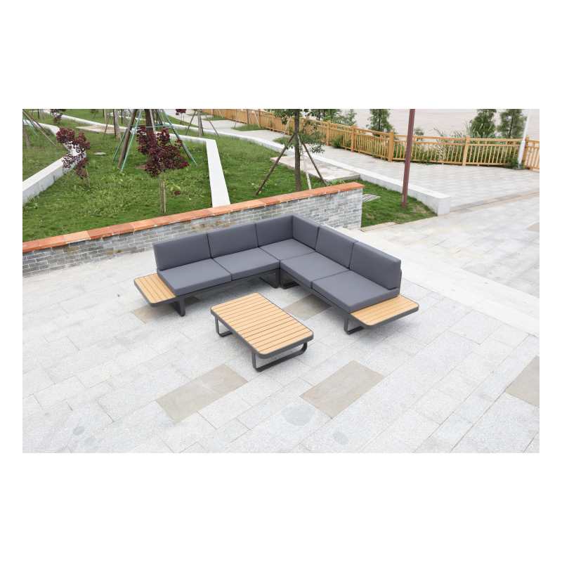 All Weather Outdoor Patio Furniture Sets Aluminum Wooden sofa set L Shaped Corner Sofa Garden Sets