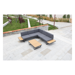 All Weather Outdoor Patio Furniture Sets Aluminum Wooden sofa set L Shaped Corner Sofa Garden Sets