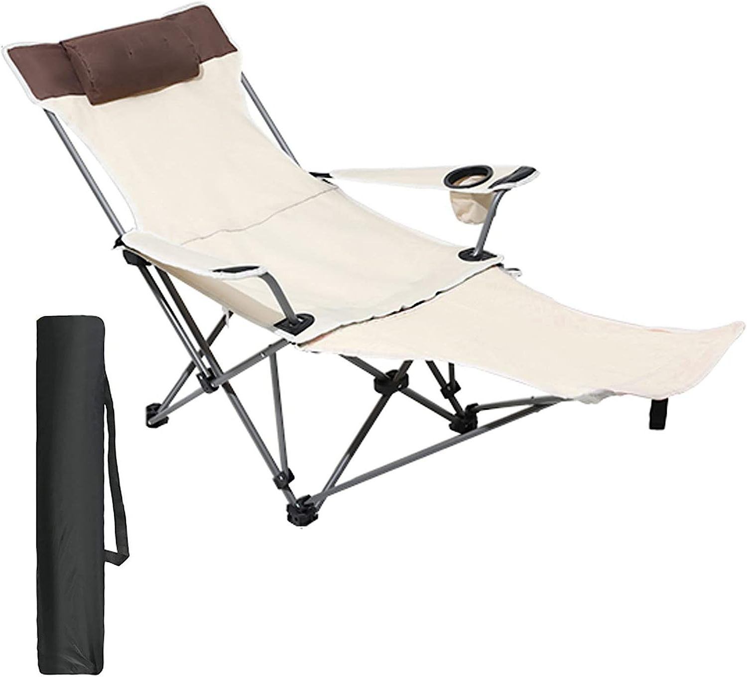 Folding Camping Chair with Footrest Outdoor Metal Compact Recline Chair with Cup Holder and Carry Bag For Beach Fishing Picnic