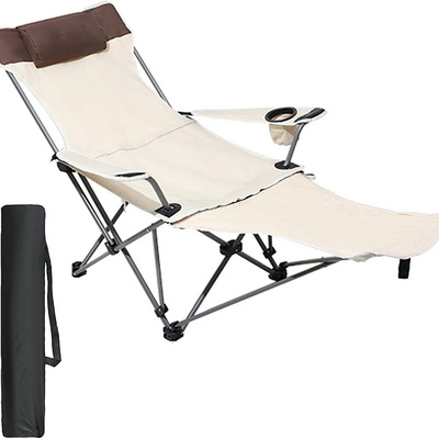 Folding Camping Chair with Footrest Outdoor Metal Compact Recline Chair with Cup Holder and Carry Bag For Beach Fishing Picnic