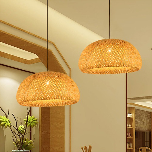 Chinese bamboo woven farm music restaurant chandelier handcrafted small living room tea house lamp bamboo e27 pendant lamp