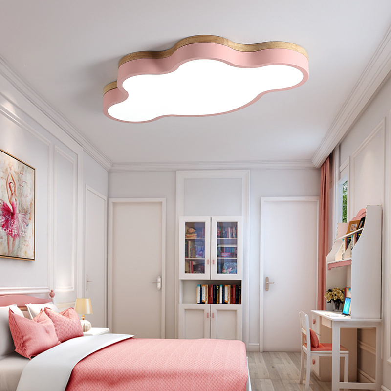 Princess room light Pink cloud light Girl bedroom lamp cartoon warm European eye protection wood indoor led ceiling light