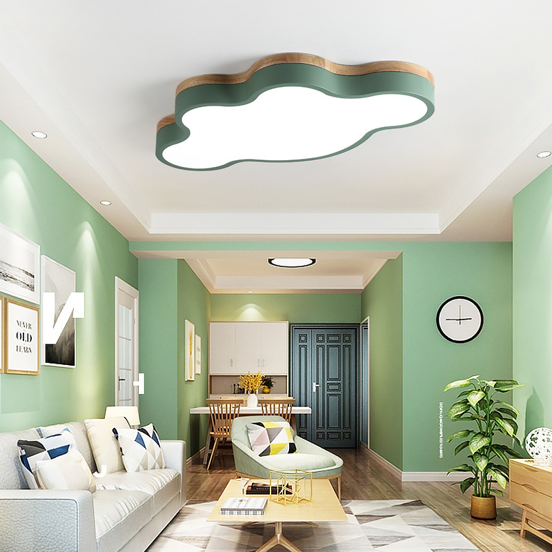 Princess room light Pink cloud light Girl bedroom lamp cartoon warm European eye protection wood indoor led ceiling light