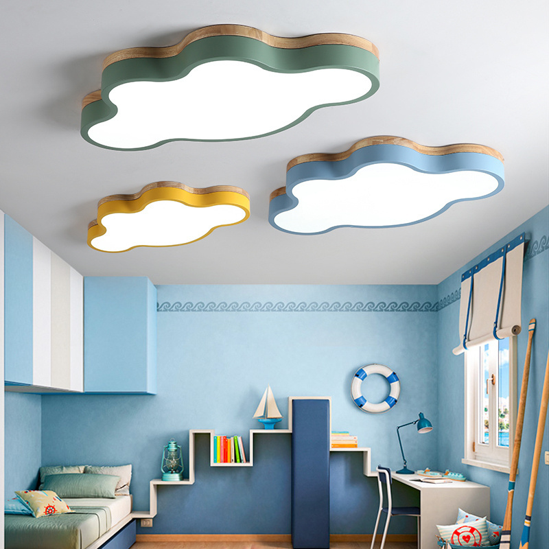 Princess room light Pink cloud light Girl bedroom lamp cartoon warm European eye protection wood indoor led ceiling light