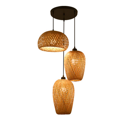 led lighting lamps New Bamboo Wicker Rattan Wave Shade bamboo E27 Pendant Light dining room hanging chandeliers lantern fixture