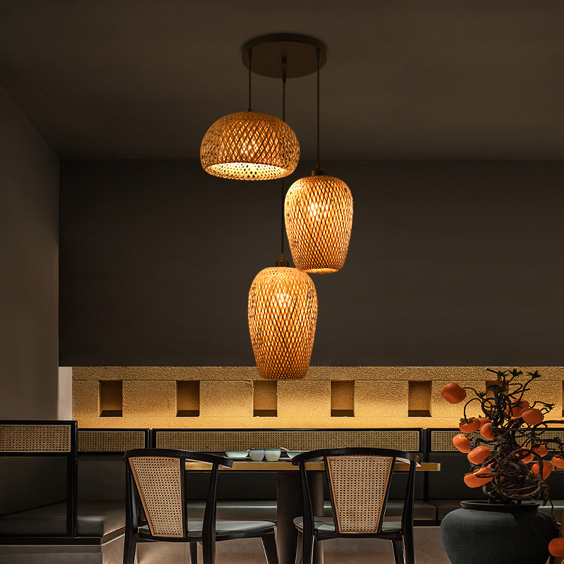 led lighting lamps New Bamboo Wicker Rattan Wave Shade bamboo E27 Pendant Light dining room hanging chandeliers lantern fixture