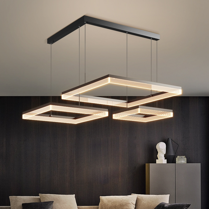 Hanging Light Home Living Room Decoration Pendant Light Modern Black Golden Square Chandelier Metal Ceiling Fixtures Restaurant