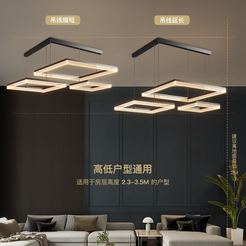 Hanging Light Home Living Room Decoration Pendant Light Modern Black Golden Square Chandelier Metal Ceiling Fixtures Restaurant