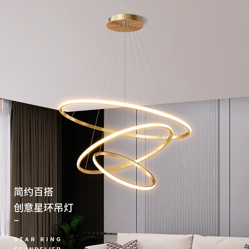 Home Decorative Modern Living Room Hotel Circle Hanging Pendant Light New Design 3 Ring Acrylic Gold Luxury Round Led Chandelier