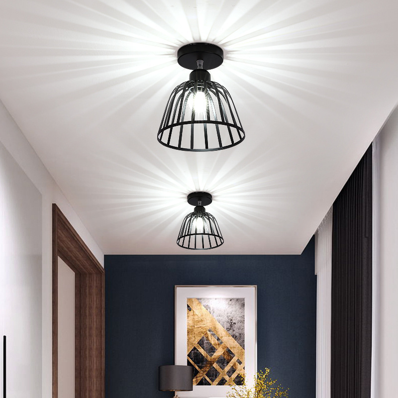 Semi-Flush Mount Ceiling Light Retro Industrial Metal Cage  Ceiling Lamps for Porch Hallway  Cloakroom Entrance E27 holder