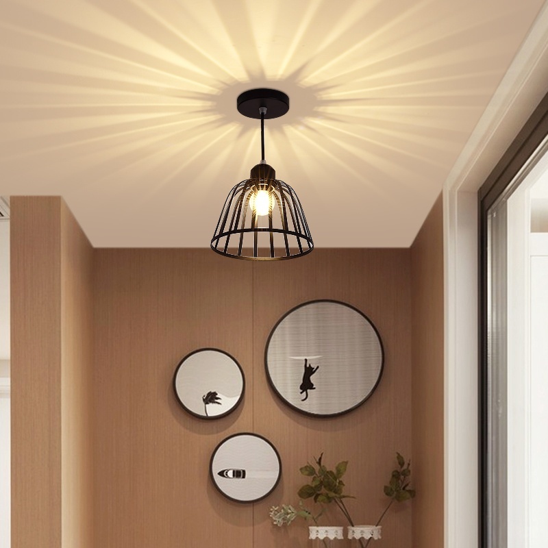 Semi-Flush Mount Ceiling Light Retro Industrial Metal Cage  Ceiling Lamps for Porch Hallway  Cloakroom Entrance E27 holder