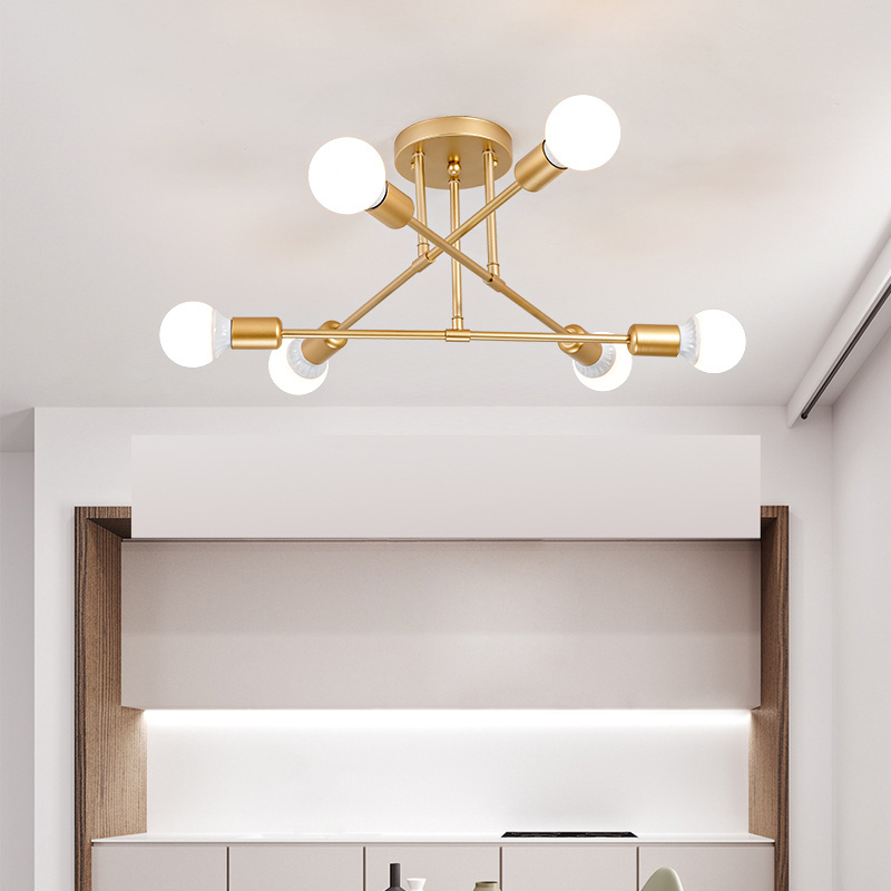 Nordic Modern Simple industrial style home decor Multi-head Gold Living Room Dining Room e27 Ceiling Light 6 lights cheapest