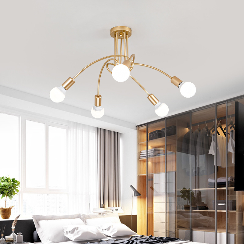 Simple iron Flush Mount Multi-style Gold Ceiling Light Fixture LED ceiling lamp E27 for modern household living dining room