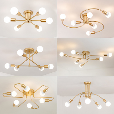 Simple iron Flush Mount Multi-style Gold Ceiling Light Fixture LED ceiling lamp E27 for modern household living dining room