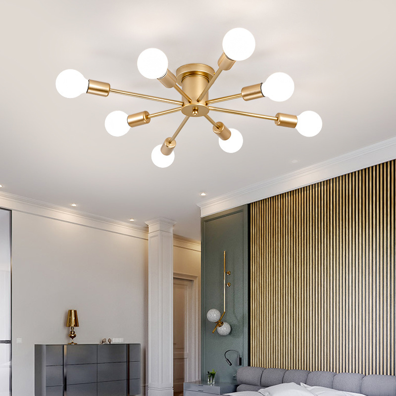 Simple iron Flush Mount Multi-style Gold Ceiling Light Fixture LED ceiling lamp E27 for modern household living dining room