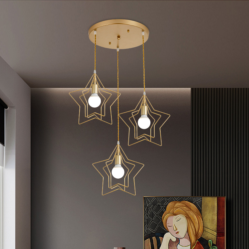 High quality new modern copper lighting chandelier simple creative star shape pendant light for wedding hotel Hallway Corridor