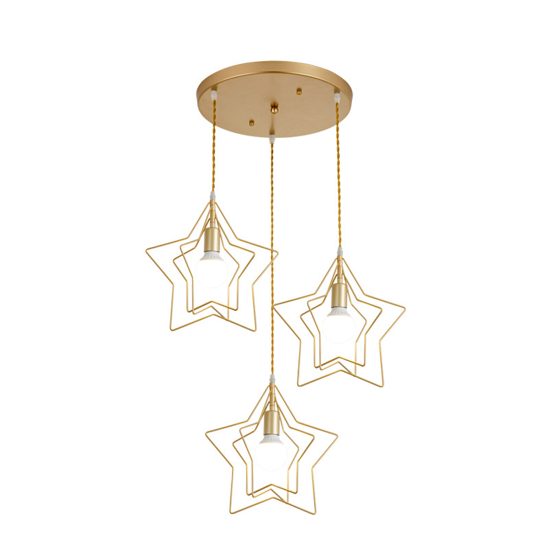 High quality new modern copper lighting chandelier simple creative star shape pendant light for wedding hotel Hallway Corridor