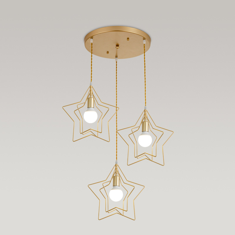 High quality new modern copper lighting chandelier simple creative star shape pendant light for wedding hotel Hallway Corridor