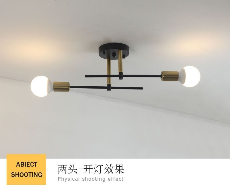 Hot sales 2-light Simple Metal Ceiling Lamp Flush Mounted Indoor Room Lights Iron E27 black and gold Ceiling Lamp for home