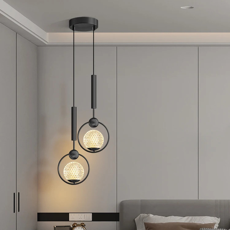 Globe Suspension Simple Ceiling Hanging Lighting Modern Nordic Golden Black Rings Metal Pendant Lights