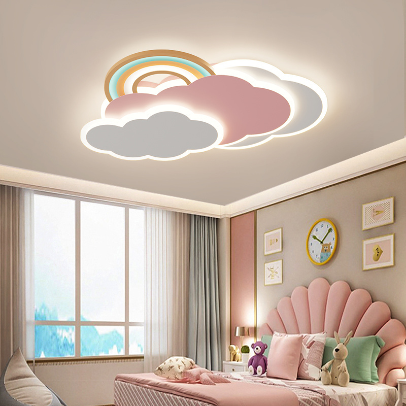 Creative cartoon white pink clouds children's room ceiling lamp warm romantic rainbow bedroom indoor led ceiling light