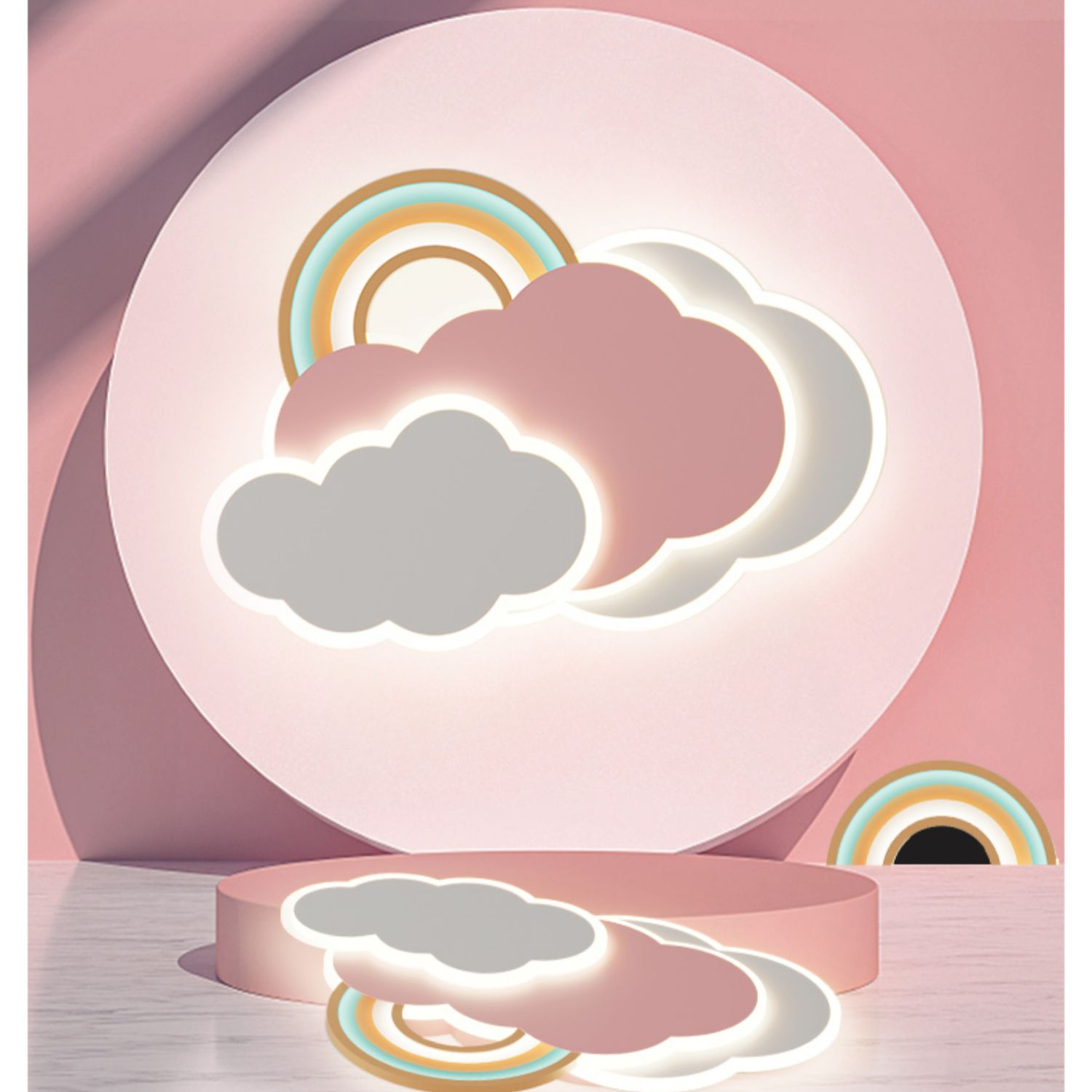 Creative cartoon white pink clouds children's room ceiling lamp warm romantic rainbow bedroom indoor led ceiling light