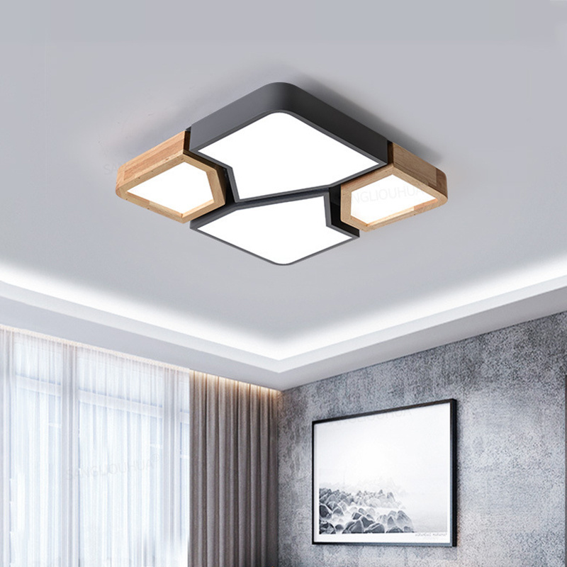 Creative geometric puzzle living room ceiling lamp wood atmosphere simple bedroom led acrylic ceiling light  for bedroom