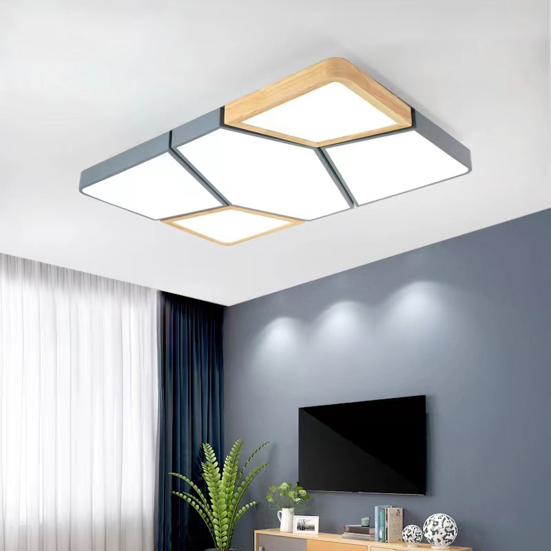 Creative geometric puzzle living room ceiling lamp wood atmosphere simple bedroom led acrylic ceiling light  for bedroom