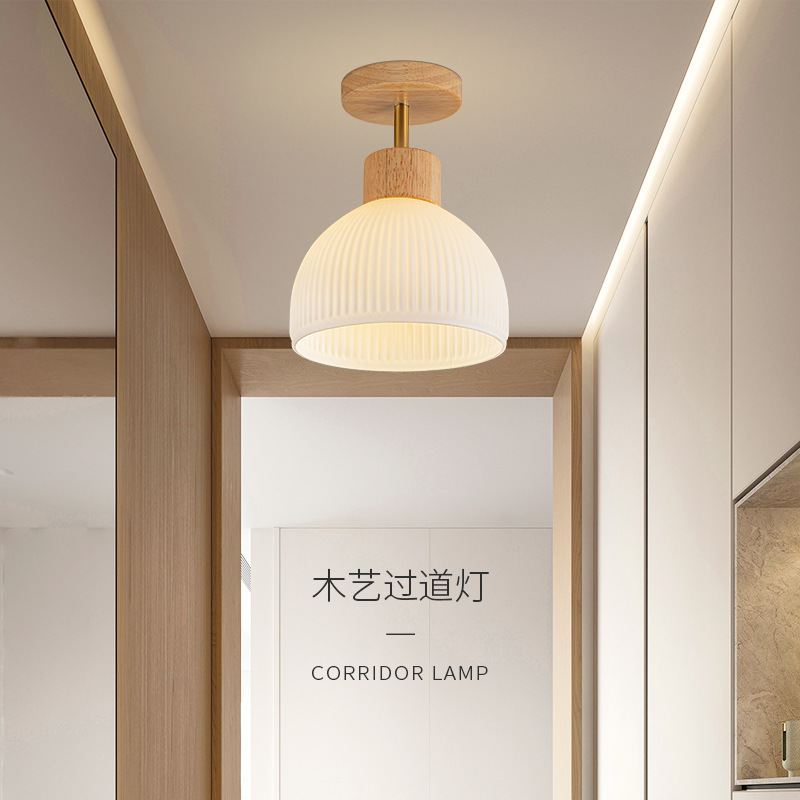 Scandinavian log wind aisle corridor entrance ceiling lamp new simple creative entry foyer ceiling light e27 Japanese Style