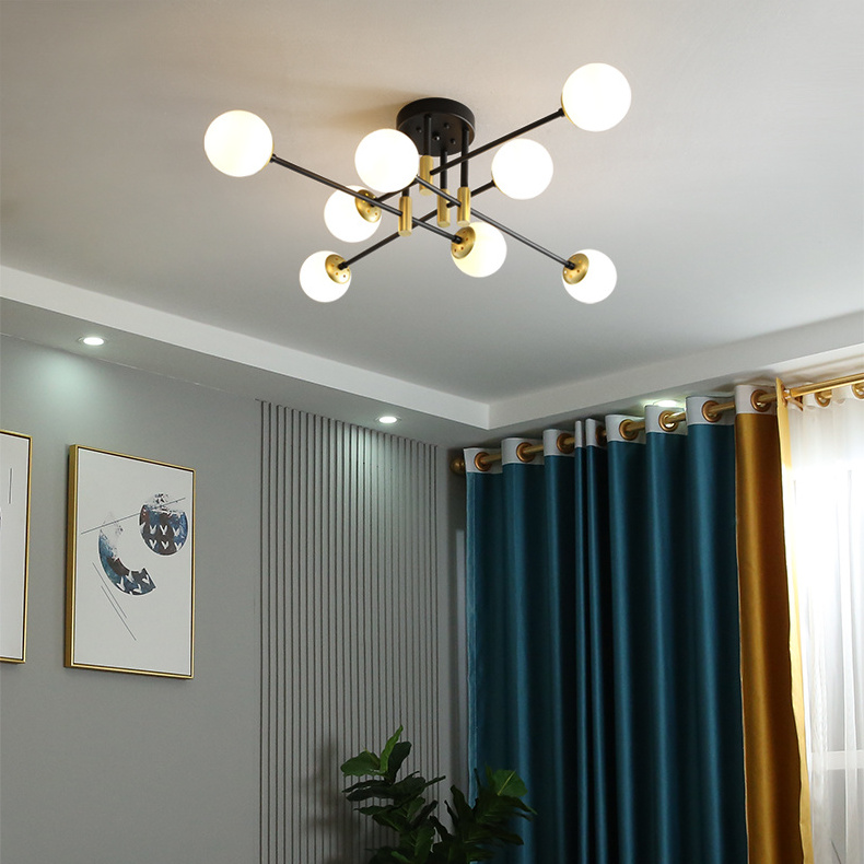 Design milk white bedroom orb ceiling light atmospheric multi-headed living room study glass chandelier e27 ceiling lamp