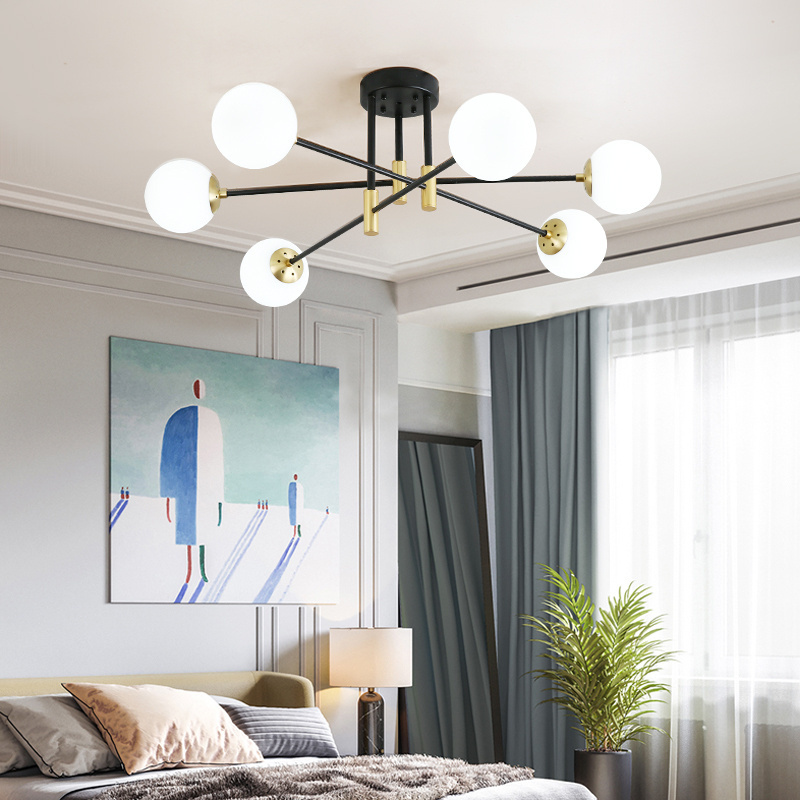 Design milk white bedroom orb ceiling light atmospheric multi-headed living room study glass chandelier e27 ceiling lamp