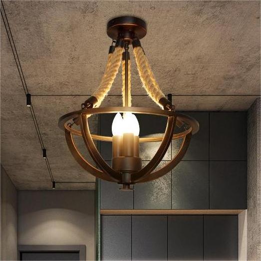 Nostalgic restaurant clothing shop hemp rope ceiling light black iron indoor chandelier E27 ceiling lamp country Rustic Style